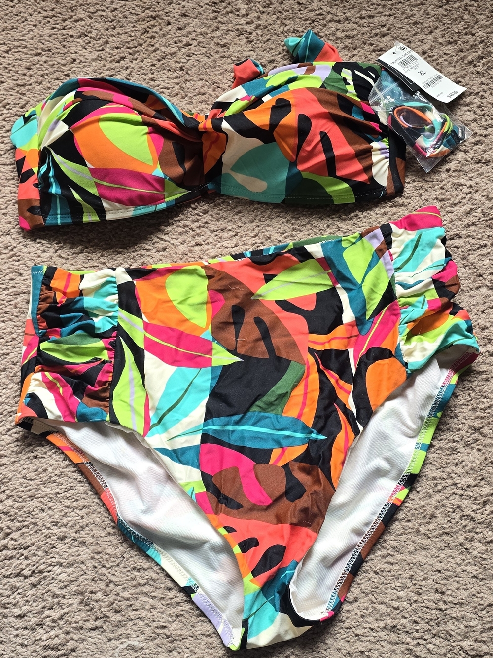 High-Waist Multicolor Leaf Print Bikini Set